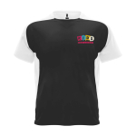 T-shirt sportiva per bambini a maniche corte 140g/m2 Roly Bugatti color bianco/nero vista con stampa serigrafica