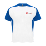 T-shirt sportiva per bambini a maniche corte 140g/m2 Roly Bugatti color blu reale vista con stampa serigrafica