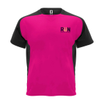 T-shirt sportiva per bambini a maniche corte 140g/m2 Roly Bugatti color fucsia vista con stampa serigrafica