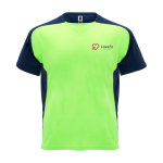 T-shirt sportiva per bambini a maniche corte 140g/m2 Roly Bugatti color verde fluorescente vista con stampa serigrafica