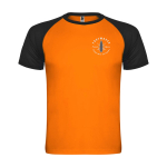 T-shirt sportiva bambino maniche corte 140g/m2 Roly Indianápolis color arancione vista con stampa serigrafica