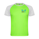 T-shirt sportiva bambino maniche corte 140g/m2 Roly Indianápolis color verde fluorescente vista con stampa serigrafica