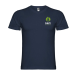 T-shirt tubolare da uomo con scollo a V in cotone da 155 g/m² Roly color blu mare vista con stampa serigrafica
