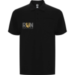 Polo unisex con taschino in piqué di cotone e poliestere 190g/m² Roly color nero vista con stampa serigrafica
