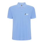Polo da uomo in tessuto piqué di cotone e poliestere 190g/m² Roly color azzurro vista area di stampa