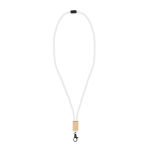 Lanyard in RPET con dettaglio in bambù da personalizzare color bianco