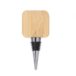 Tappo per bottiglie in bambù e acciaio a con apribottiglie quadrato color legno chiaro prima vista