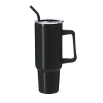 Tazza termico in acciaio inox con manico e cannuccia nera da 1,2l color nero prima vista