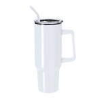 Tazza termico in acciaio inox con manico e cannuccia nera da 1,2l color bianco prima vista