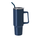 Tazza termico in acciaio inox con manico e cannuccia nera da 1,2l color blu mare prima vista