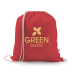 Sacchetto con coulisse in cotone riciclato e poliestere 150 g/m2 color rosso immagine con logo