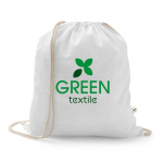 Sacchetto con coulisse in cotone riciclato e poliestere 150 g/m2 color bianco immagine con logo