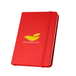 Taccuino A5 con copertina rigida parzialmente riciclata pagine a righe color rosso immagine con logo