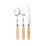 Set di 3 posate in legno di acacia e acciaio inox color naturale prima vista