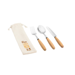 Set di 3 posate in legno di acacia e acciaio inox color naturale immagine con logo