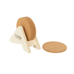 Supporto in legno multistrato con 6 sottobicchieri in sughero color naturale immagine con logo 2