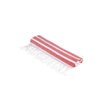 Telo mare in cotone e poliestere a righe con frange 180 g/m2 color rosso