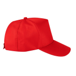 Cappellino poliestere riciclato 5 pannelli e chiusura adesiva 210 g/m2 color rosso seconda vista