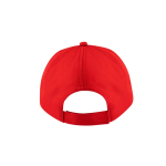 Cappellino poliestere riciclato 5 pannelli e chiusura adesiva 210 g/m2 color rosso terza vista