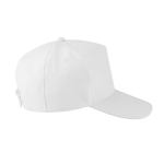 Cappellino poliestere riciclato 5 pannelli e chiusura adesiva 210 g/m2 color bianco seconda vista