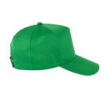 Cappellino poliestere riciclato 5 pannelli e chiusura adesiva 210 g/m2 color verde seconda vista