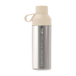 Borraccia fatta con materiali riciclati con tazza 620ml Ocean Bottle color sabbia vista con logo stampato 2
