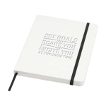 Taccuino con copertina rigida e carta in pietra A5 fogli a righe color bianco vista dettaglio con logo