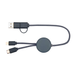 Cavo di ricarica rapida in plastica riciclata sincronizzazione 5 in 1 color azzurro ciano seconda vista frontale