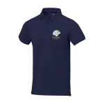 Polo a manica corta uomo in cotone piqué 200 g/m² Elevate Life color blu mare vista con stampa serigrafica