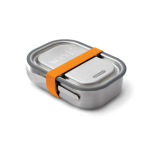 Lunch box in acciaio inox con posate e fascia Black+Blum da 1 litro color arancione vista con logo