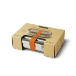 Lunch box in acciaio inox con posate e fascia Black+Blum da 1 litro color arancione vista con scatola