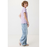 Polo piqué in cotone riciclato donna casual fit M da 220 g/m2 Iqoniq color lilla quarta vista con modello