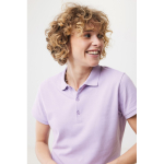 Polo piqué in cotone riciclato donna casual fit M da 220 g/m2 Iqoniq color lilla quinta vista con modello