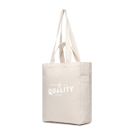 Borsa con cerniera in tela riciclata con peso di 400 g/m2 Hilo color bianco sporco vista con logo