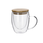 Tazza in vetro a doppia parete con coperchio in bambù 300 ml color naturale prima vista