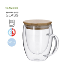 Tazza in vetro a doppia parete con coperchio in bambù 300 ml
