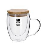 Tazza in vetro a doppia parete con coperchio in bambù 300 ml vista area di stampa
