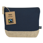 Beauty case in cotone certificato Fairtrade con base in juta color blu mare prima vista