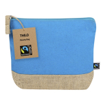 Beauty case in cotone certificato Fairtrade con base in juta color azzurro prima vista
