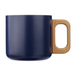 Tazza a doppia parete in acciaio riciclato con manico in bambù 400 ml color blu prima vista