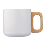 Tazza a doppia parete in acciaio riciclato con manico in bambù 400 ml color bianco prima vista