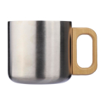 Tazza a doppia parete in acciaio riciclato con manico in bambù 400 ml color argento prima vista