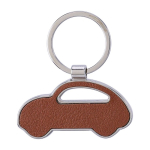 Portachiavi in metallo a forma di auto con inserto in pelle sintetica color marrone prima vista