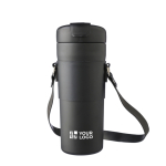 Thermos in acciaio inox con custodia e tracolla da 730ml color nero vista area di stampa