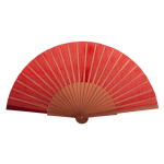 Ventaglio personalizzabile in legno scuro e tessuto di poliestere 23cm color rosso prima vista