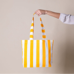 Borsa mare promozionale in cotone riciclato con motivo a righe color giallo terza vista