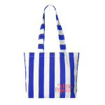 Borsa mare promozionale in cotone riciclato con motivo a righe color blu reale terza vista