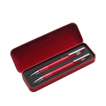 Astuccio in metallo con 1 portamine e 1 penna con inchiostro nero color rosso vista area di stampa