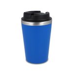 Tazza termica in acciaio inox con tappo nero e bordo argentato 350ml color blu