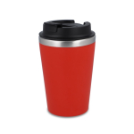 Tazza termica in acciaio inox con tappo nero e bordo argentato 350ml color rosso